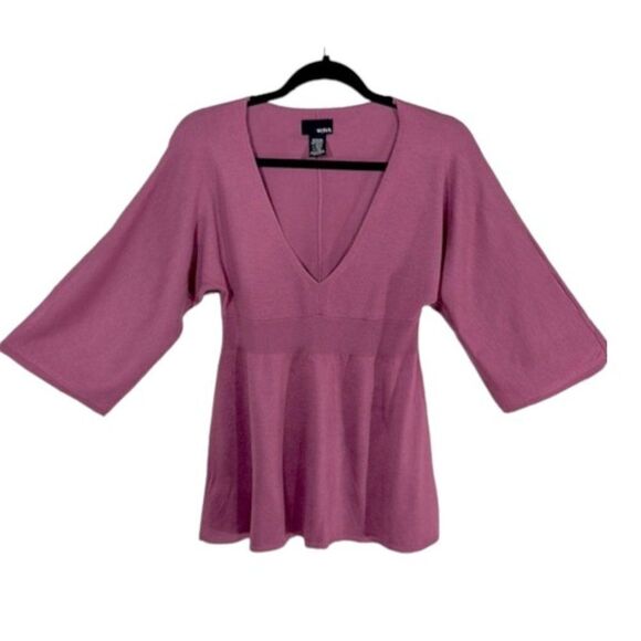 MIXIT Sweater Medium Pink Wool Blend Plunge Neckline - Picture 1 of 13